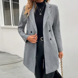 Abrigo de doble botonadura con cuello de solapa para otoño, oficina, negocios, gris, casual y elegante XL
