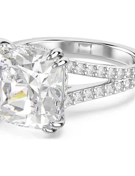 Anello cocktail Stilla, Taglio quadrato, Pavé, Bianco, Placcato rodio 50 - Swarovski - FashionsVida