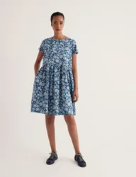 Pure Cotton Floral Knee Length Shift Dress Blue Mix female