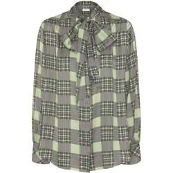 Blusa de mujer estampado cuadros con lazada