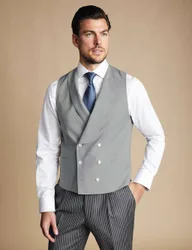 Pure Wool Double Breasted Waistcoat Light Grey male