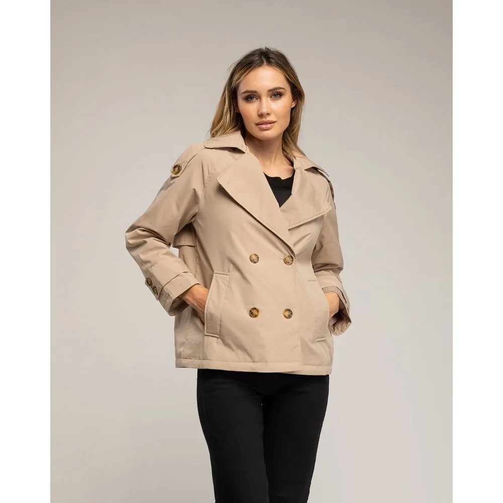 Gabardina de mujer corta acolchada e impermeable con doble botonadura - Tantra - FashionsVida