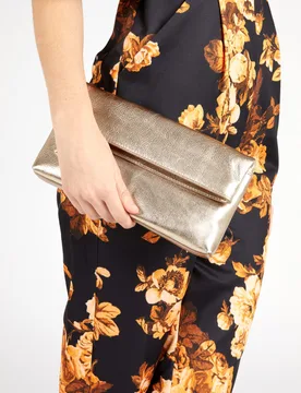 Leather Metallic Foldover Clutch Bag Gold female - Jones Bootmaker - FashionsVida