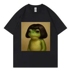 Funny Frog Wearing Wig Meme Graphic T Shirts Fashion Vintage Short Sleeve T-shirts Men Women Casual Cotton T-shirt Streetwear