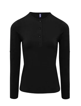 Womens/ladies Long John Plain Roll Sleeve T-Shirt (Black) - Size 14 Uk - Premier - FashionsVida