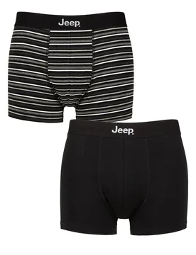 Mens 2 Pack Cotton Fitted Trunks Black / Charcoal S - Black - Size: Small - Jeep - FashionsVida