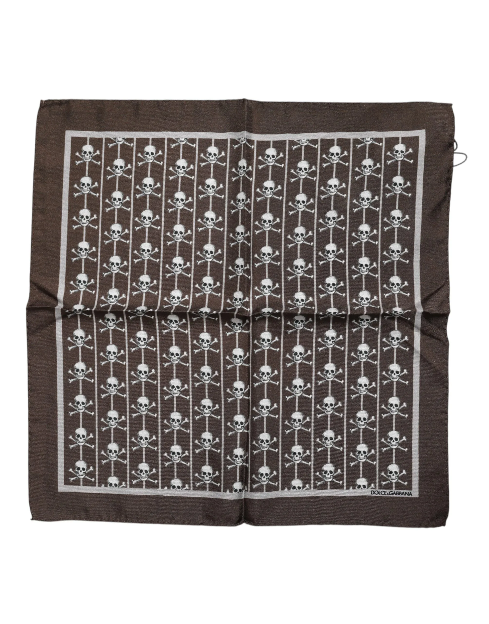 Mens Silk Skull Print Pocket Square - Dark Brown - One Size - Dolce & Gabbana - FashionsVida