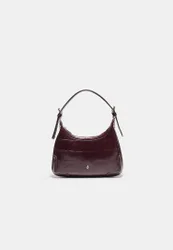 Mini-Schultertasche in Kroko-Optik mit Kette Granatrot OS