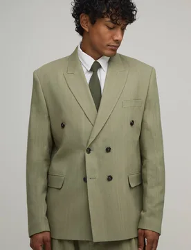 Herren Übergroßer Zweireihiger Sakko In Leinen-Optik Olive Größe 36 - boohooMAN - FashionsVida