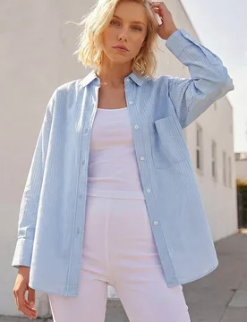 Women's Petite Stripe Buttoned Pocket Shirt in Blue Size: 16 - Blue - Size: 16 - Roman - FashionsVida