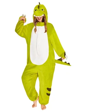 Green Tyrannosaurus Rex Pajamas Unisex Adult Dinosaur Plush Animals Onesie Sleepwear Halloween Costume - S - OLAOLA - FashionsVida