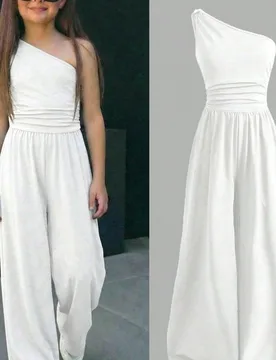 Mono casual minimalista y cómodo con hombro asimétrico para niña preadolescente, blanco, atuendo de otoño/invierno 11Y - Shein - FashionsVida