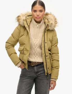 Superdry Damen Everest Steppjacke mit Kapuze Hellbraun - Größe: 36 - 179.99 - FashionsVida