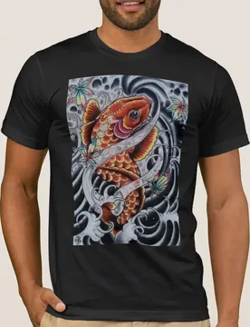 Colored KOI Tattoo Look Printed Premium T-Shirt. Summer Cotton Short Sleeve O-Neck Mens T Shirt New S-3XL - Aliexpress - FashionsVida