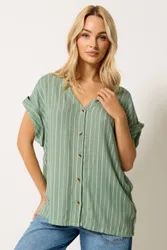 Women's Button Front Blouse in Light Green Size: 12 - Light Green - Size: 12