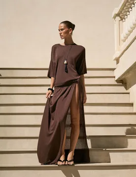 Knitted Crew Neck Beach T-Shirt Brown female - 4th & reckless - FashionsVida