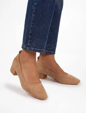 Women's Layla Faux Suede Elasticated Back Low Block Heel Ballet Pumps in Taupe Size: 3 - Taupe - Size: 3 - Wallis - FashionsVida