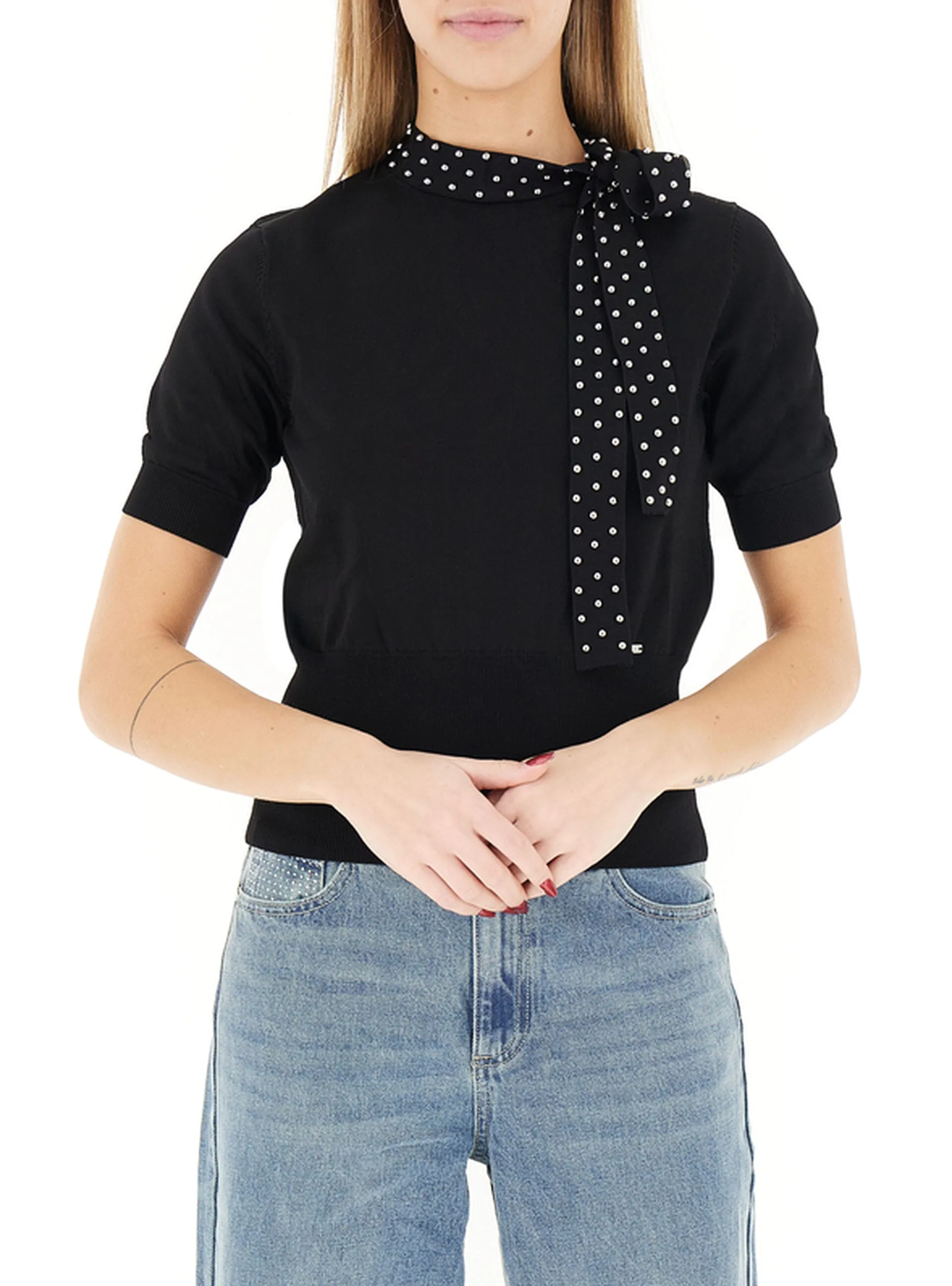 FRACOMINA Maglia con fiocco NERO M - Fracomina - FashionsVida