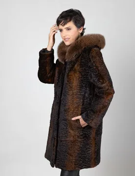 Abrigo de pelo de mujer de rex rasado con capucha - De la Roca - FashionsVida