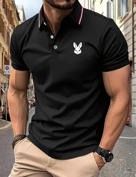 New Men's Polo Shirt Angry Rabbit Print Summer Lapel Stripes Men Short Sleeve Casual Breathable Light Luxury Cool T-Shirt - Aliexpress - FashionsVida