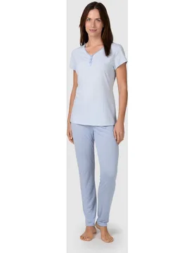 Pijama completo de mujer manga corta con tapeta abotonada - Massana - FashionsVida