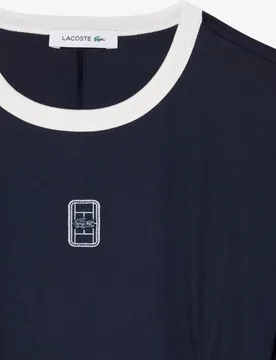 Vestido camisero de algodón con insignia en azul - Lacoste - FashionsVida