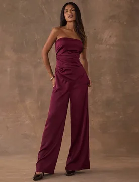 Conjunto de top tubo y pantalones de unicolor elegante y asimétrico para el verano S - Shein - FashionsVida