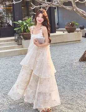 A romantic and vacation-style dress with light pink mesh fabric halter straps - Aliexpress - FashionsVida