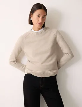 Wool Rich Saddle Crew Neck Jumper Cream female - Jigsaw - FashionsVida