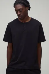 Herren Essentielles Regulär Geschnittenes Henley-Oberteil Black Größe 5XL