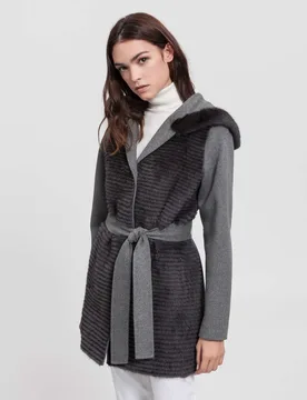 Abrigo de pelo de mujer reversible con visón lutecia y punto de lana - De la Roca - FashionsVida