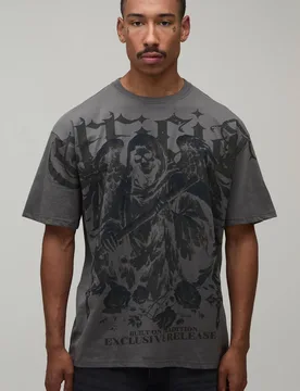 Herren Anthrazitfarbenes Übergroßes Gothic-Oberteil Mit Nahtdruck Charcoal Größe Large - boohooMAN - FashionsVida