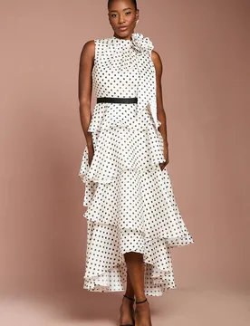 Women's Polka Dot Tiered Organza Midi Dress in Mono Size: 8 - Mono - Size: 8 - Coast - FashionsVida