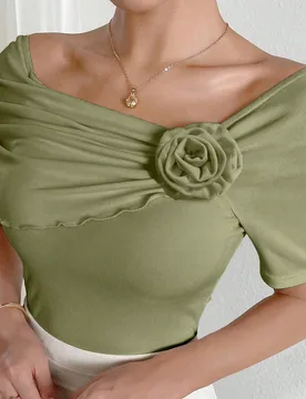 Camiseta de mujer de manga corta de color liso, minimalista y de moda, adecuada para el verano L - Shein - FashionsVida