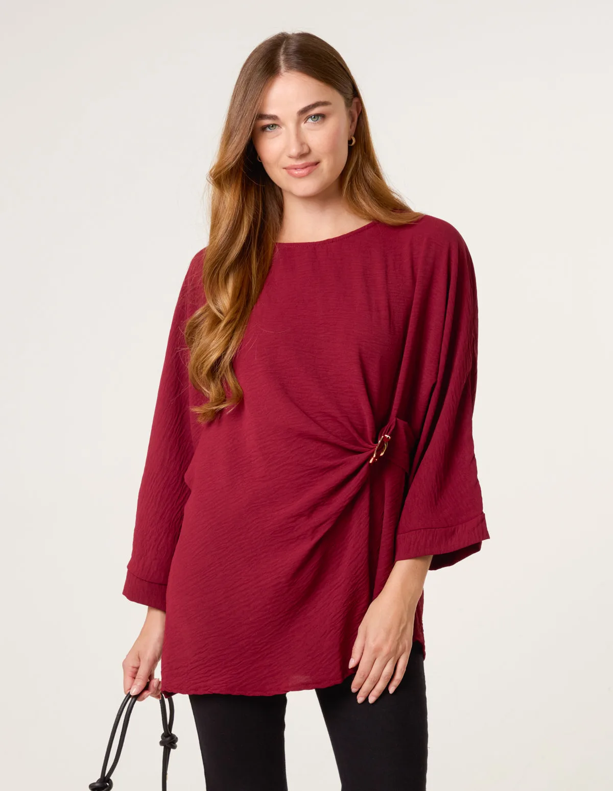 Detail Side Gathered Blouse - M/L / WINE - female - Blue Vanilla - FashionsVida
