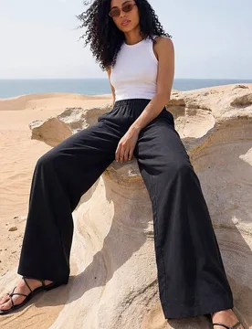 Women's Crepe Elasticated Waist Trouser in Black Size: 10 - Black - Size: 10 - Roman - FashionsVida