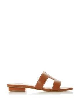 Wide Fit Leather Flat Sliders Tan female - Dune london - FashionsVida