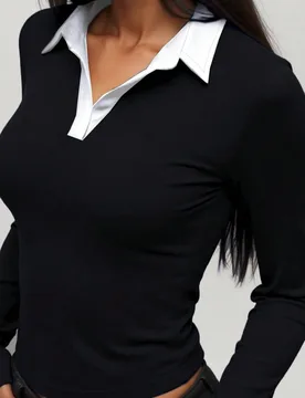 Top de manga larga para mujer, nuevo otoño/invierno, casual deportivo, ajustado, cuello polo con escote en V sin botones, multicolor, adecuado para o - Shein - FashionsVida