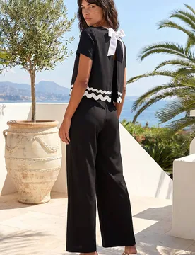 Women's Ric Rac Trim Stretch Jumpsuit in Black Size: 20 - Black - Size: 20 - Roman - FashionsVida