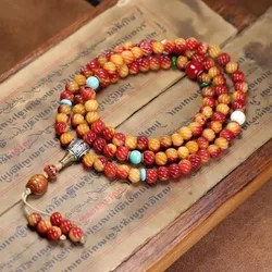 Jewelry Buddhist Tibetan style old camel bone carved pumpkin with paisley pattern 108 beads multi-loop br