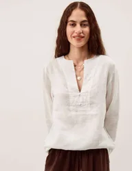 Pure Linen V-Neck Top White female