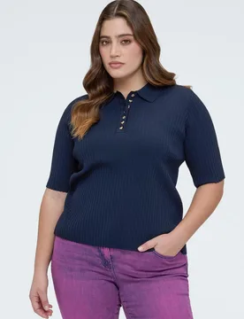 Polo de mujer de punto acanalado con botones decorativos - Fiorella Rubino - FashionsVida