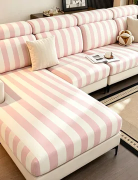 Pieza Funda de cojín de sofá con estampado a rayas de seda de leche, alta elasticidad, a prueba de polvo, resistente a manchas, removible y lavable - Shein - FashionsVida