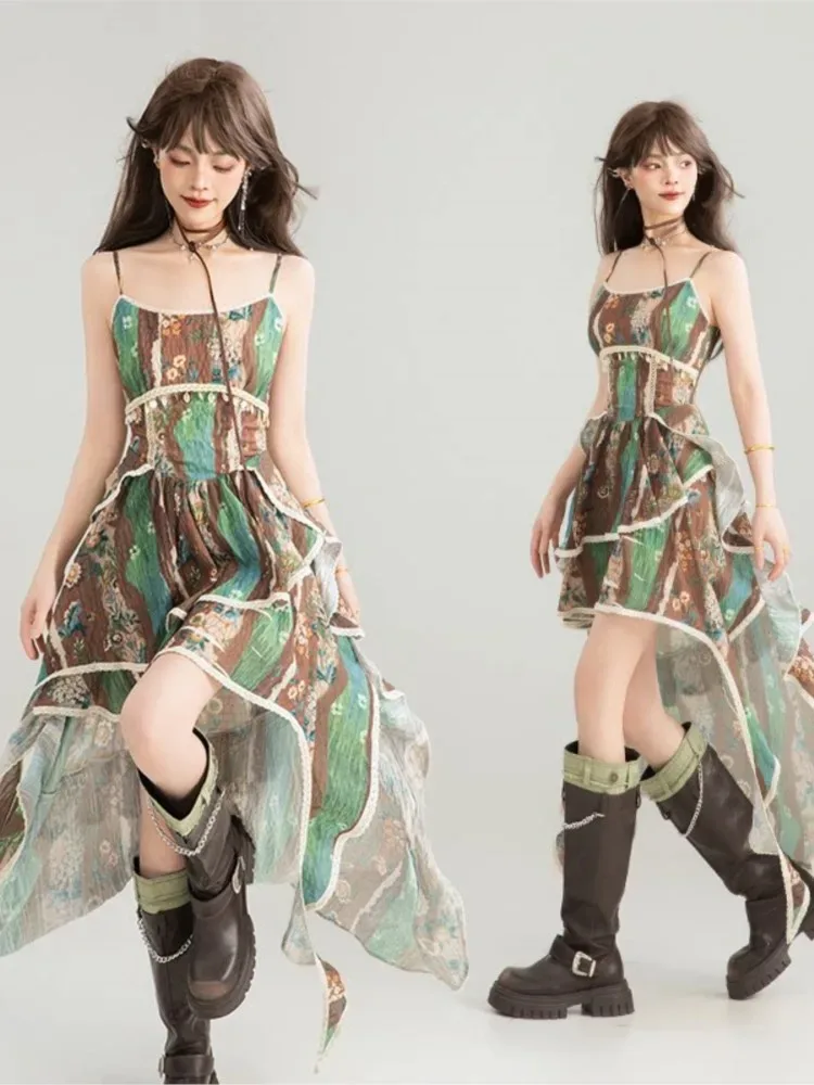 Lace patchwork halter plant vacation drag dress - Aliexpress - FashionsVida