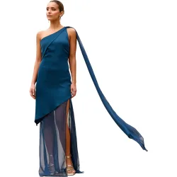 Vestido largo asimétrico con chal multiposición