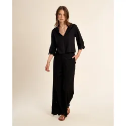 Pantalones anchos de mujer largos vaporosos flores bordadas
