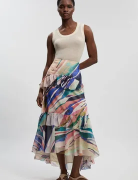 Women's Marble Print Crinkle Chiffon Woven Maxi Skirt Size: 8 - Multicolor - Size: 8 - Karen millen - FashionsVida