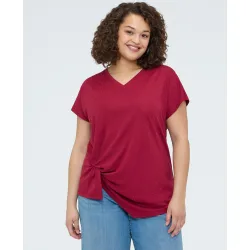 Camiseta de mujer con drapeado y destellos de luz efecto asimétrico