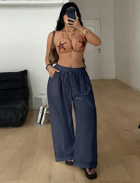 Pantalones de mujer talla grande para verano y otoño, para salir, playa y vacaciones, estilo casual boho, holgados, de algodón, con cintura alta y c - Shein - FashionsVida