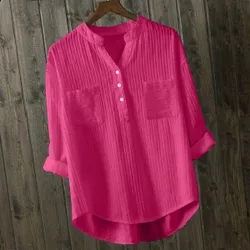 Blusa plus con media botón y dobladillo alto-bajo 2XL